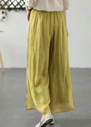 Plus Size Yellow Embroideried Patchwork Linen Wide Leg Pants Summer