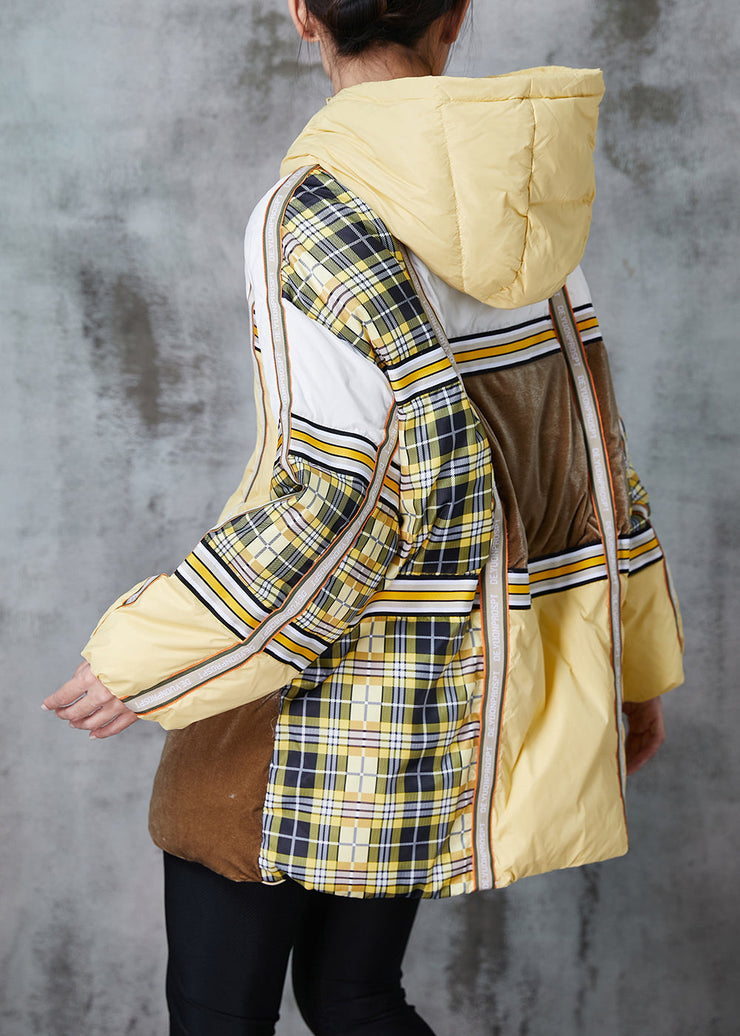 Plus Size Yellow Oversized Patchwork Duck Down Puffers Jackets Winter