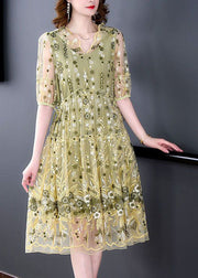 Plus Size Yellow Ruffled Embroideried Tulle Party Dress Summer