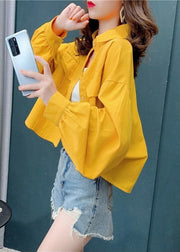 Plus Size Yellow Solid Color Pockets Cotton Blouses Batwing Sleeve