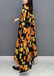 Plus Size Yellow Stand Collar Maxi Dresses Spring