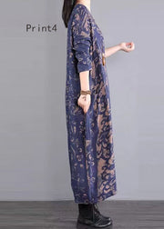 Print Patchwork Beautiful Cotton Long Dresses V Neck Fall