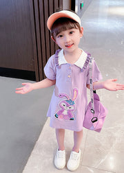 Purple  Patchwork Cotton Baby Girls Dress Ruffled Summer