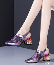 Purple Breathable Mesh Splicing Zircon Chunky High Heels