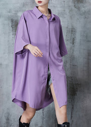 Purple Comfotable Cotton Shirt Dress Oversized Summer