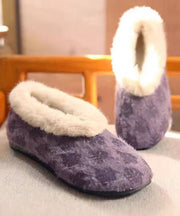 Purple Cotton Fabric Comfy Splicing Flat Shoes Fuzzy Wool Lined