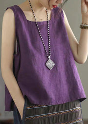 Purple Cozy Solid Linen Vest Sleeveless