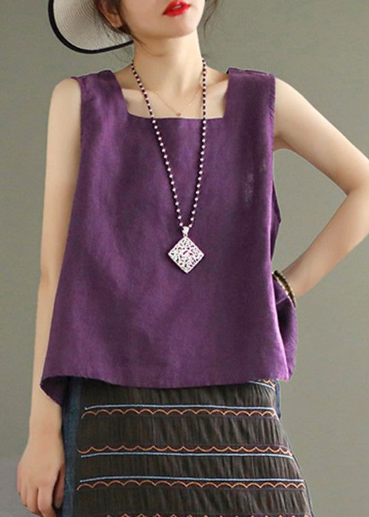 Purple Cozy Solid Linen Vest Sleeveless