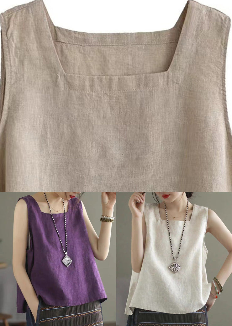 Purple Cozy Solid Linen Vest Sleeveless