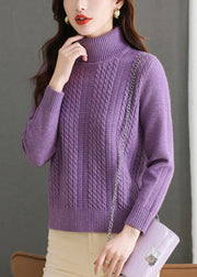 Purple Cozy Thick Knit Sweaters Turtleneck Winter