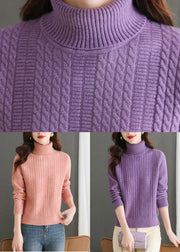 Purple Cozy Thick Knit Sweaters Turtleneck Winter