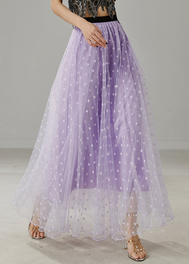 Purple Dot Print Tulle Skirt Elastic Waist Summer