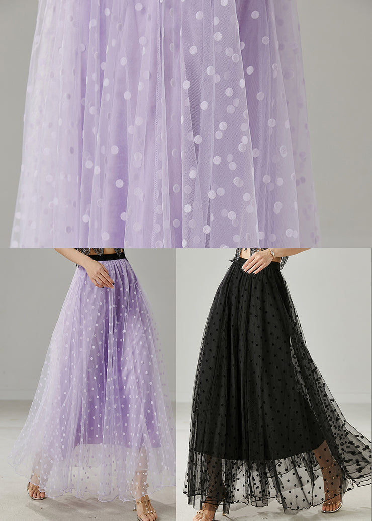 Purple Dot Print Tulle Skirt Elastic Waist Summer