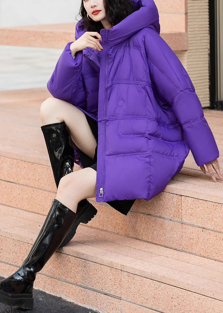 Purple Duck Down Puffers Jackets Oversized Hooded Winter