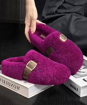 Purple Faux Fur Warm Slippers Shoes Stylish Splicing