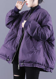 Purple Fine Cotton Filled Puffer Jacket Zip Up Drawstring Winter