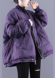 Purple Fine Cotton Filled Puffer Jacket Zip Up Drawstring Winter