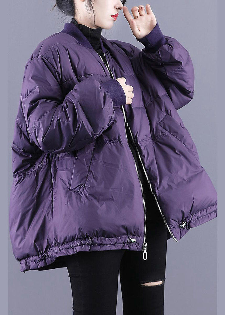 Purple Fine Cotton Filled Puffer Jacket Zip Up Drawstring Winter