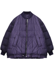 Purple Fine Cotton Filled Puffer Jacket Zip Up Drawstring Winter