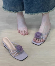 Purple Floral Stylish Splicing Chunky Heel Slide Sandals