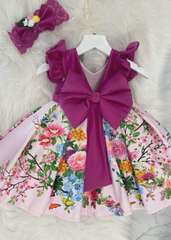 Purple Girl Dress Bow V Back Holiday Dress Christmas