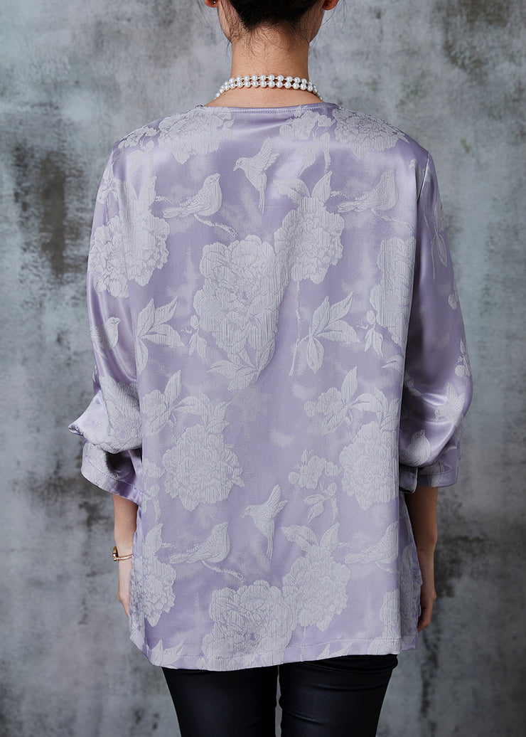 Purple Grey Silk Shirts Tasseled Chinese Button Fall