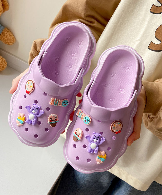 Purple Hollow Out Splicing Cartoon Decorated Beach Slide Sandals