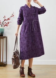 Purple Jacquard Maxi Dress Tasseled Exra Large Hem Fall