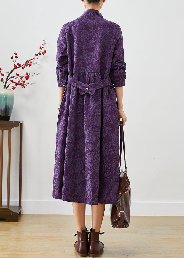 Purple Jacquard Maxi Dress Tasseled Exra Large Hem Fall