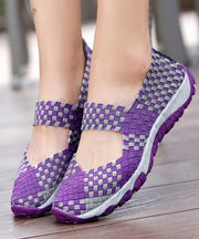 Purple Knit Fabric Handmade Splicing Flat Shoes For Women soolinen shoes-20251