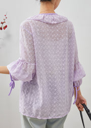Purple Lace Shirt Tops Embroidered Ruffles Spring