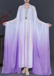 Purple Loose Chiffon Long Cardigans Gradient Color Fall