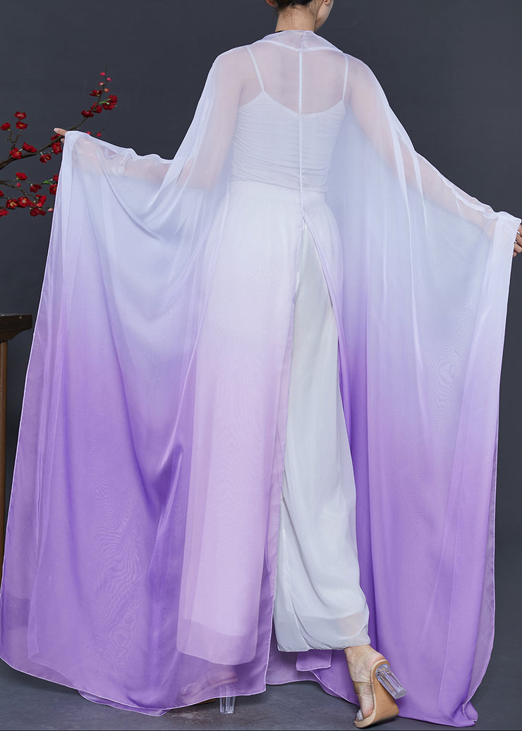 Purple Loose Chiffon Long Cardigans Gradient Color Fall