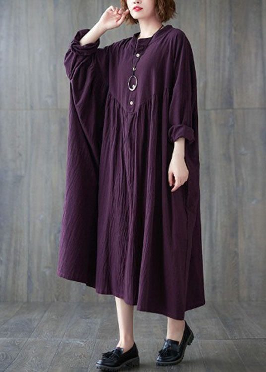 Purple Loose Vacation Dresses Stand Collar Spring