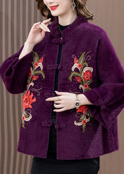 Purple Mink Velvet Woolen Coat Button Spring