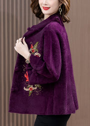 Purple Mink Velvet Woolen Coat Button Spring