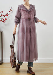 Purple Oversized Organza Maxi Dress Embroidered Spring