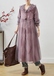 Purple Oversized Organza Maxi Dress Embroidered Fall