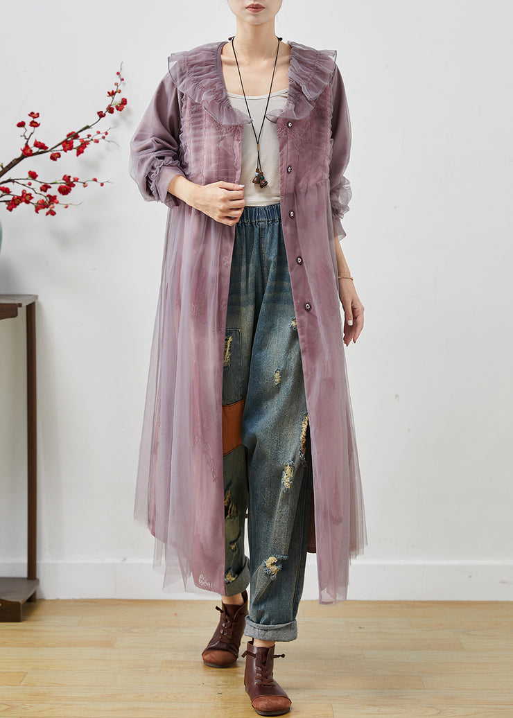 Purple Oversized Organza Maxi Dress Embroidered Spring