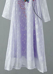 Purple Patchwork Chiffon Dresses Embroideried Chinese Button Spring