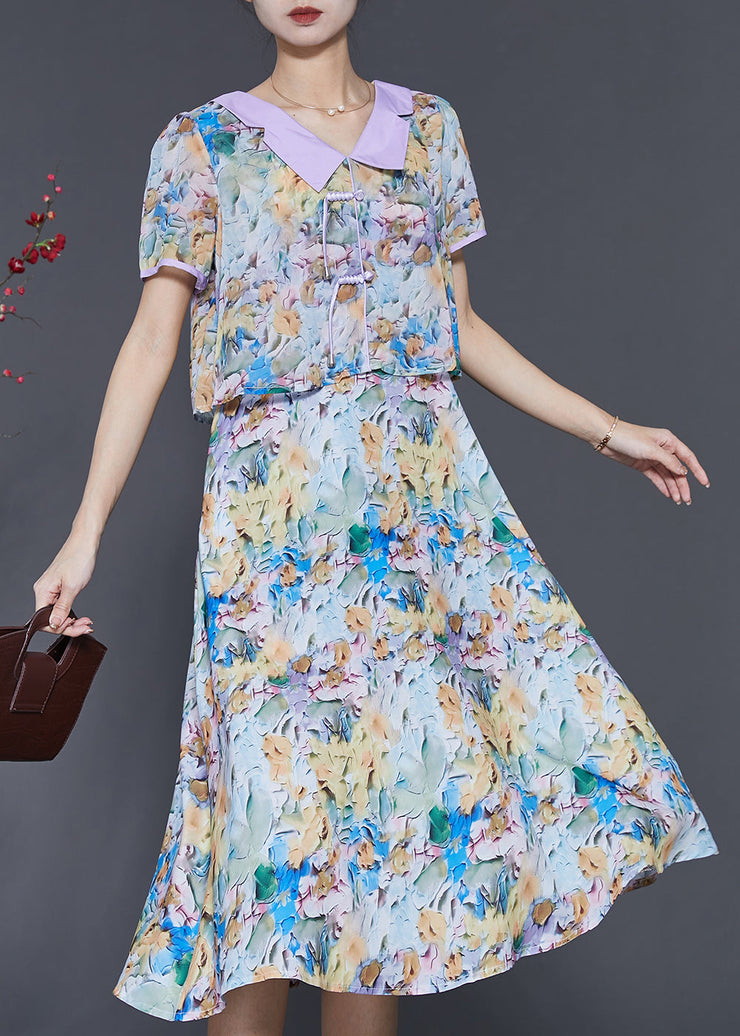 Purple Patchwork Chiffon Vacation Dresses Print Summer