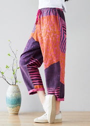 Purple Patchwork Cotton Harem Pants Oversized Pocket Spring