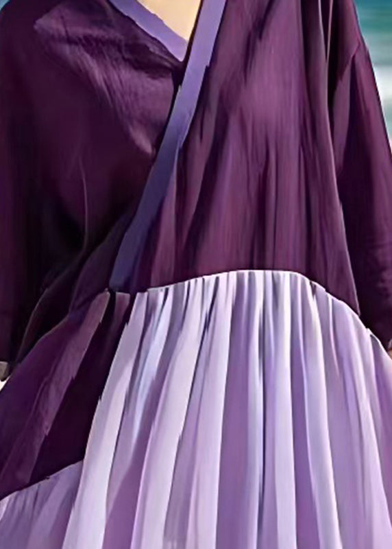 Purple Patchwork Cotton Long Dress Oversized Summer