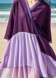 Purple Patchwork Cotton Long Dress Oversized Summer