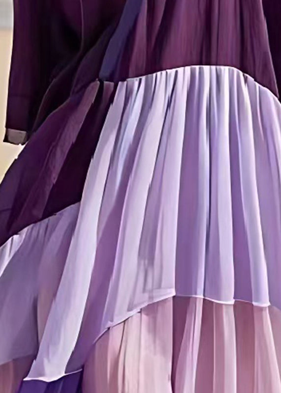 Purple Patchwork Cotton Long Dress Oversized Summer