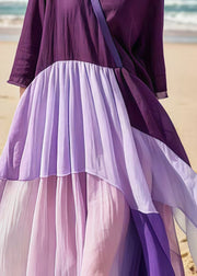 Purple Patchwork Cotton Long Dress Oversized Summer