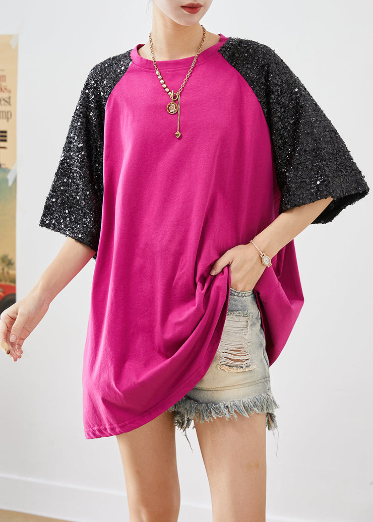 Purple Patchwork Cotton Tanks Sequins Oversized Summer