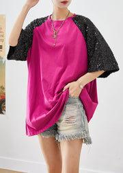 Purple Patchwork Cotton Tanks Sequins Oversized Summer