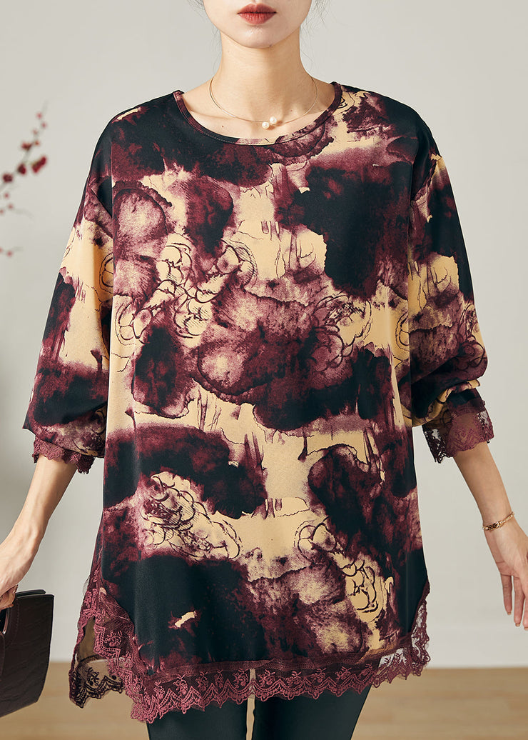 Purple Patchwork Lace Chiffon Shirts Oversized Print Spring