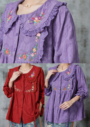 Purple Patchwork Lace Cotton Shirt Top Embroidered Spring